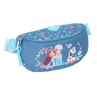 Saco de cintura azul com personagens Frozen e padrão floral
