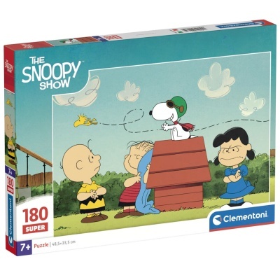Caixa de puzzle The Snoopy Show com 180 peças, personagens clássicos em cenário exterior