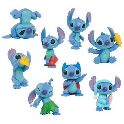 Conjunto de figuras pequenas do personagem Stitch em várias poses e cores variadas