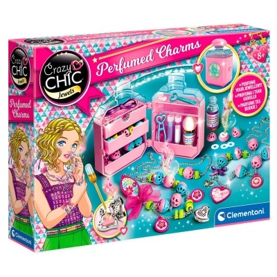 Conjunto de joalharia perfumada Crazy Chic Jewels em caixa rosa com acessórios e contas coloridas