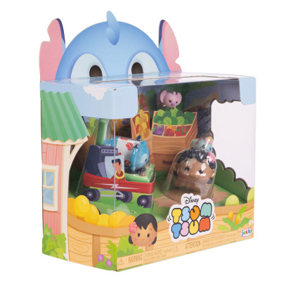Caixa de brinquedos Disney Tsum Tsum com bonecos e embalagem colorida