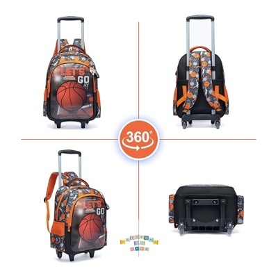 Mochila de rodas com padrão de basquete e texto LET'S GO