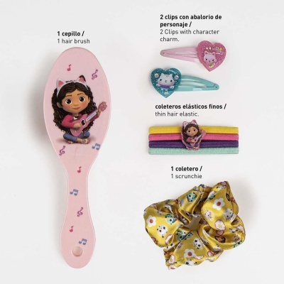 Conjunto infantil de acessórios para cabelo com escova, ganchos, elásticos e scrunchie