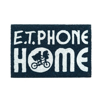 Tapete escuro com texto branco 'E.T. PHONE HOME' e imagem de bicicleta.