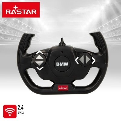 Comando de rádio preto com logótipos BMW e RASTAR
