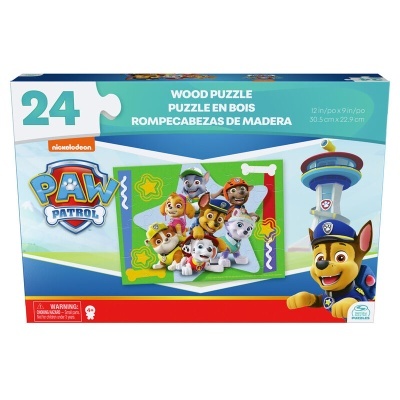 Caixa de quebra-cabeças de madeira Paw Patrol com 24 peças coloridas