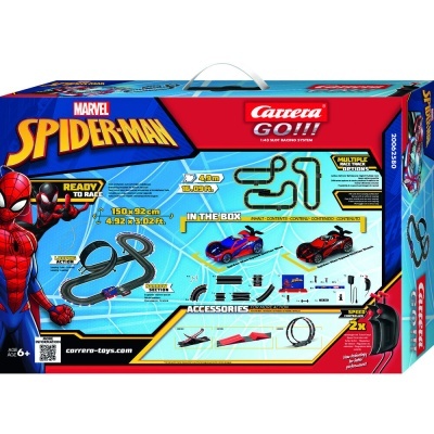 Conjunto de pista de corrida Carrera GO!!! Marvel Spider-Man com carros e acessórios.