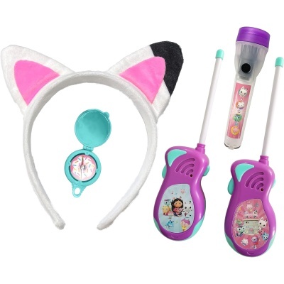 Acessórios infantis com orelhas de gato, walkie-talkies, lanterna e bússola