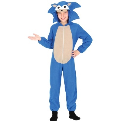 Macacão azul e bege tipo animal para criança com capuz