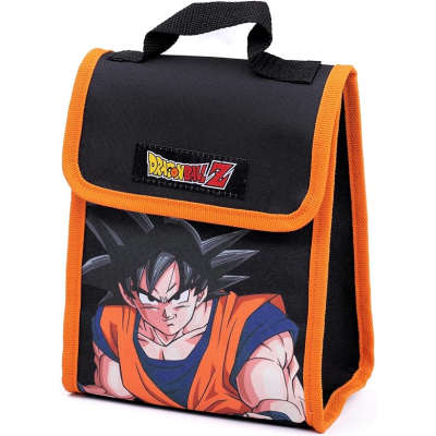 Mala preta com bordas laranja, personagem Goku de Dragon Ball Z e texto DRAGON BALL Z.