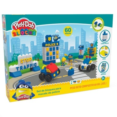 Caixa Play-Doh Blocks com 60 peças para montar cenário policial colorido