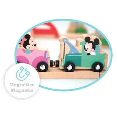 Carros de madeira com personagens Disney Mickey e Minnie, magnéticos