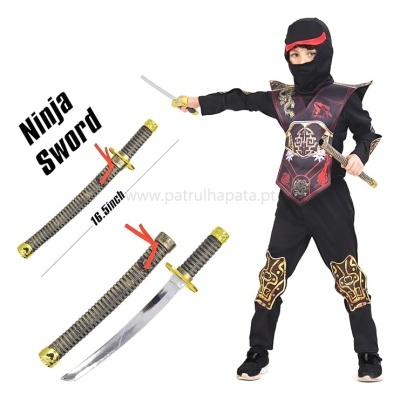 Conjunto de espada ninja com bainha preta e dourada