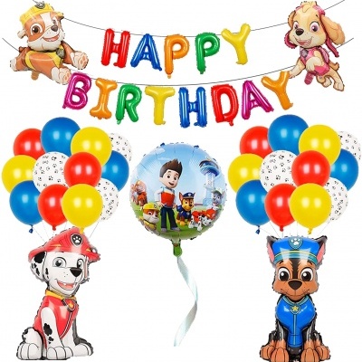 Conjunto de balões coloridos para festa Happy Birthday com personagens de desenho animado