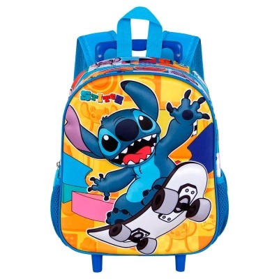 Mochila infantil com estampa do personagem Stitch em skate