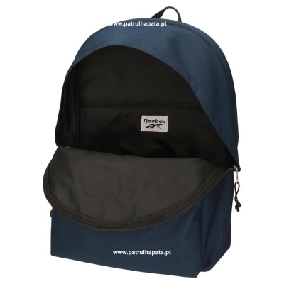 Mochila Reebok azul escura com interior preto aberta