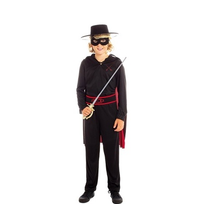Fato infantil Zorro com máscara, chapéu, capa, cinto e espada