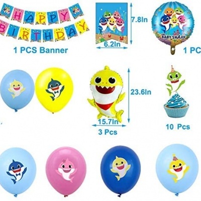 Conjunto de decoração de festa com balões e banner Baby Shark