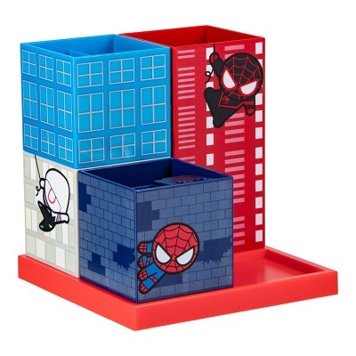 Organizadores quadrados com desenho do Homem-Aranha, em base vermelha