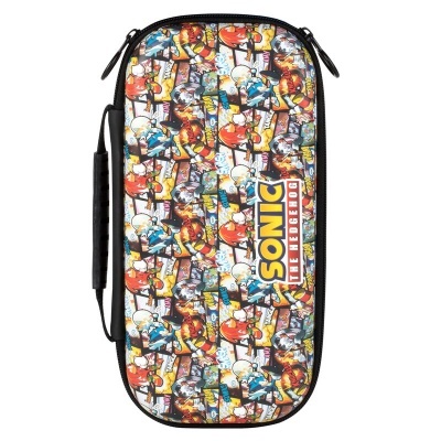 Estojo com padrão colorido dos personagens do Sonic e texto SONIC THE HEDGEHOG