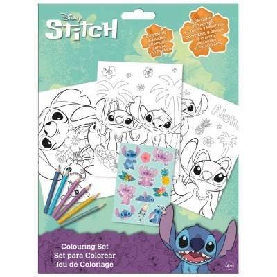 Conjunto de colorir Disney Stitch com folhas, lápis de cor e autocolantes