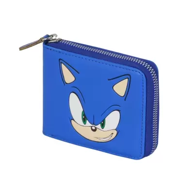 Carteira azul com ilustração do Sonic e fecho prateado