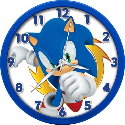 Relógio de parede azul com imagem do Sonic e números azuis