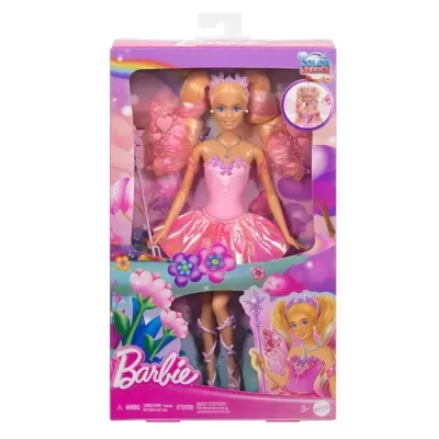 Boneca Barbie fada rosa na caixa com asas e vestido brilhante