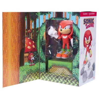 Figura colecionável Knuckles Sonic em caixa decorada com floresta