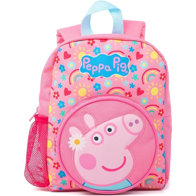 Mochila infantil rosa com estampa de Peppa Pig e flores coloridas