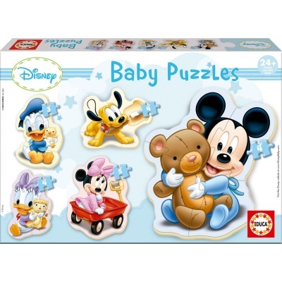 Caixa de puzzle para bebés Disney com personagens em desenhos animados coloridos.