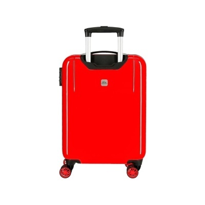 Mala de viagem rígida vermelha com alça extensível e rodas