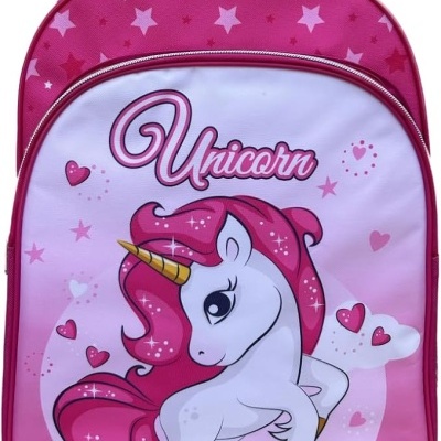 Mochila rosa com estampa de unicórnio e texto Unicorn