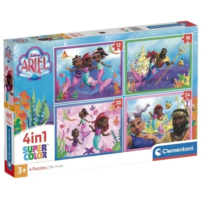 Embalagem de 4 puzzles Junior Ariel com personagens subaquáticos coloridos