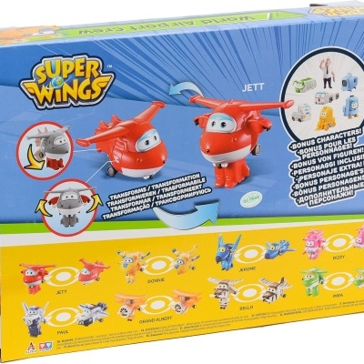 Caixa do brinquedo Super Wings Jett com figura vermelha que se transforma em robô