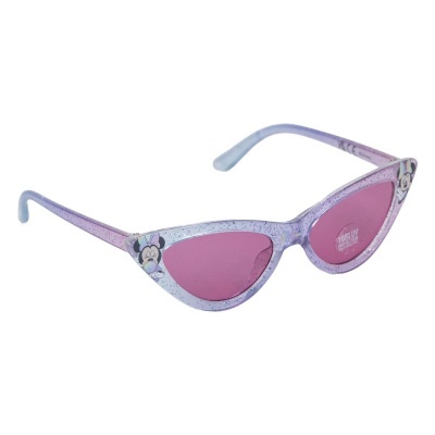 Óculos de sol infantis roxos com lentes rosa e detalhes da Minnie Mouse