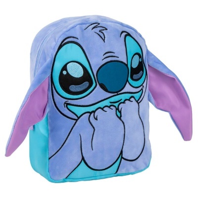 Mochila infantil azul com rosto do Stitch e orelhas salientes