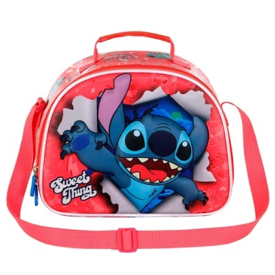 Mala vermelha com personagem Stitch e texto Sweet Thing