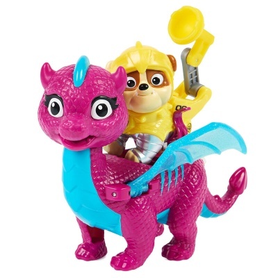 Brinquedo cãozinho em dragão rosa com asas azuis