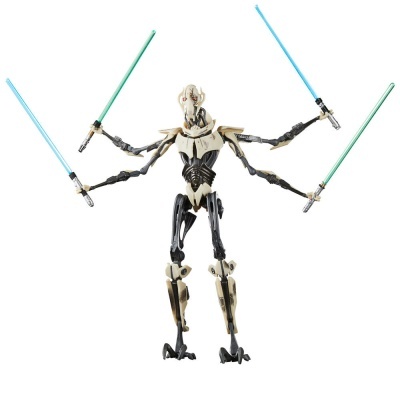 Figura de ação General Grievous Star Wars, robô cinza e bege, quatro braços com sabres de luz