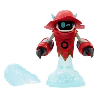 Figura de ação robótica com partes vermelhas e base azul translúcida