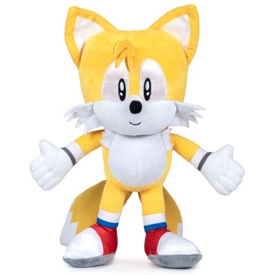 Pelúcia do personagem Tails amarelo e branco com sapatos coloridos