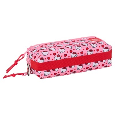 Estojo rosa Hello Kitty com estampas de rosto e corações vermelhos