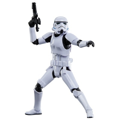 Figura de ação Stormtrooper branco e preto segurando arma