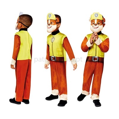 Fantasia de criança Zuma com macacão castanho e amarelo e máscara amarela de Patrulha Canina