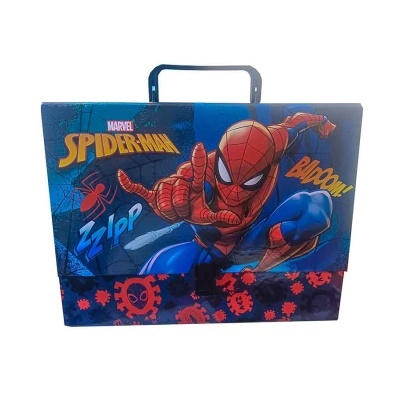 Mala infantil azul Spider-Man em plástico com alça preta