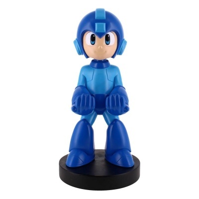 Figura de ação de Mega Man azul sobre base preta