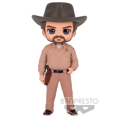Boneco colecionável estilo Funko Pop de policial com chapéu castanho e roupa bege