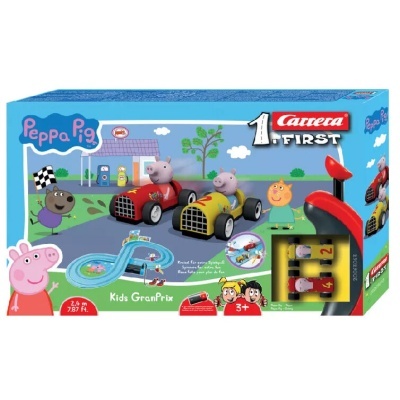Caixa Carrera First Kids GranPrix com carros de corrida e personagens Peppa Pig