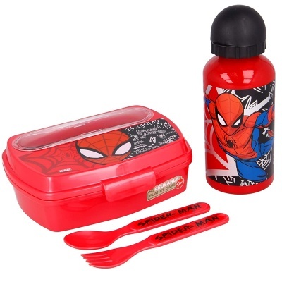 Conjunto de lancheira, garrafa e talheres do Homem-Aranha vermelho e preto
